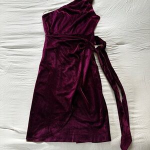 BCBGeneratip One-Shoulder Velvet Dress in Wine